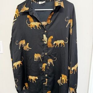 Entro Black Blouse with Gold Animal Print